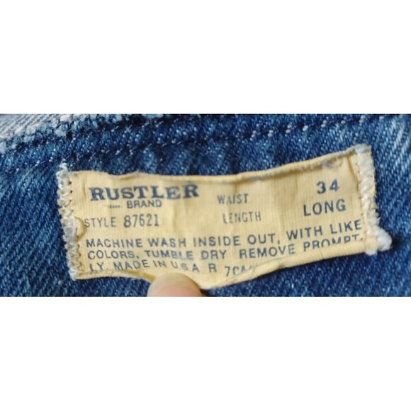 Vintage 60s 70s Rustler Dark Blue Zipper Jeans 34 (32") Long (33") Made in USA - Picture 11 of 12